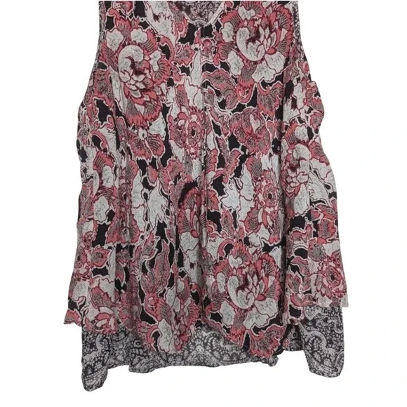 Lucky Brand Womens Floral Paisley Layered Split Front Tank Top Coral Cream Small - Picture 4 of 16